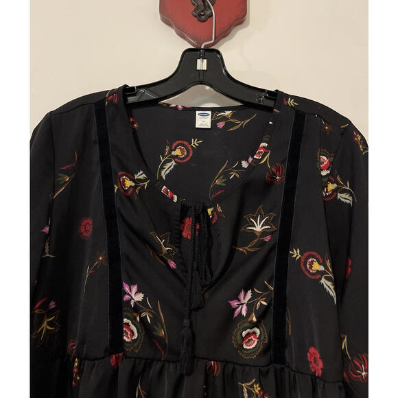 Old Navy Womens Medium Black Floral Long-Sleeved Flowy Tunic-Style Blouse! A813 - Picture 4 of 5